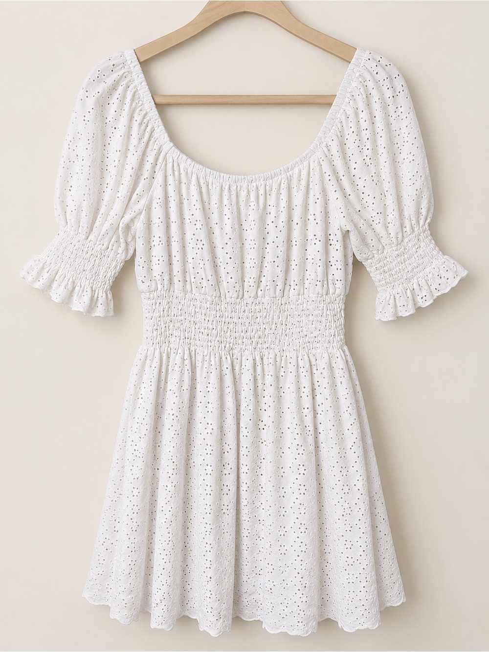 URBAN Romantics White Eyelet Smocked Mini Dress